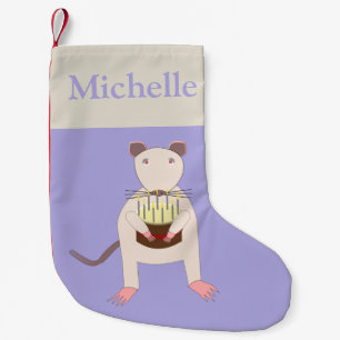 Siamese Rat with Birthday Cake Custom Name Small Christmas Stocking