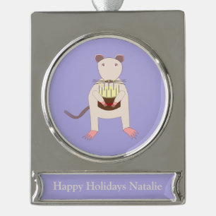 Siamese Rat with Birthday Cake Custom Silver Plated Banner Ornament