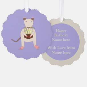 Siamese Rat with Birthday Cake Custom Tree Decoration Card