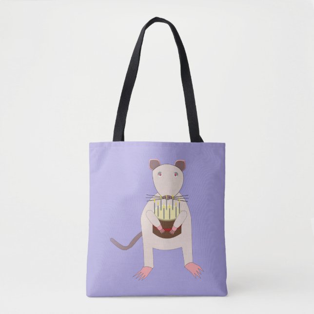 Siamese Rat with Birthday Cake Double Side Print Tote Bag (Front)