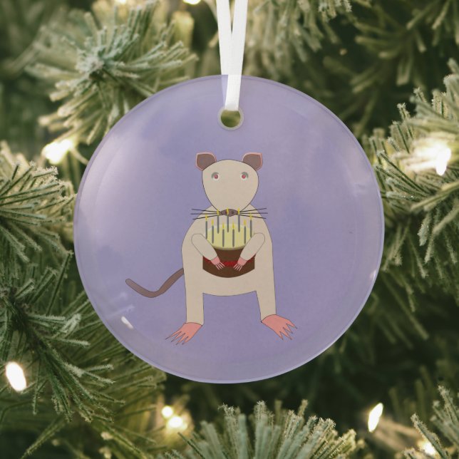Siamese Rat with Birthday Cake Glass Tree Decoration (Insitu)