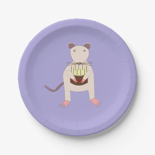 Siamese Rat with Birthday Cake Paper Plate (Front)