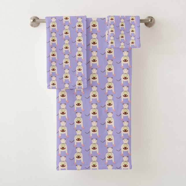 Siamese Rat with Birthday Cake Patterned Bath Towel Set (Insitu)