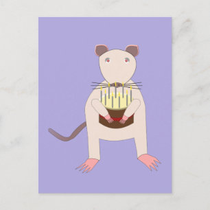 Siamese Rat with Birthday Cake Postcard