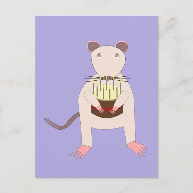 Siamese Rat with Birthday Cake Postcard (Front)