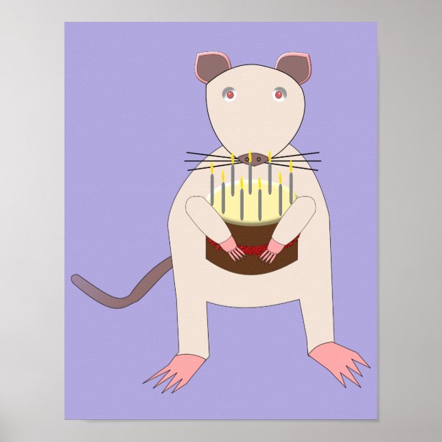 Siamese Rat with Birthday Cake Poster (Front)