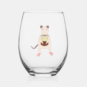Siamese Rat with Birthday Cake Stemless Wine Glass