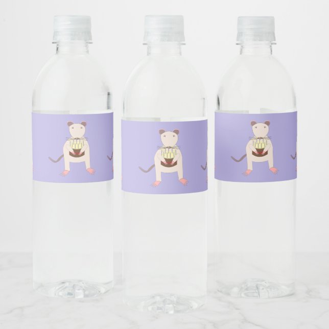 Siamese Rat with Birthday Cake Water Bottle Label (Bottles)