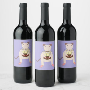 Siamese Rat with Birthday Cake Wine Label