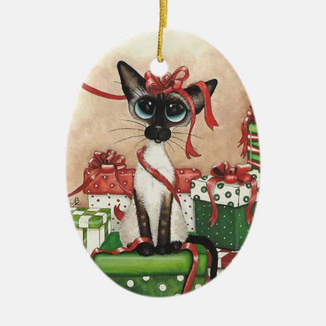 Siamese Red Ribbon Ceramic Tree Decoration (Front)