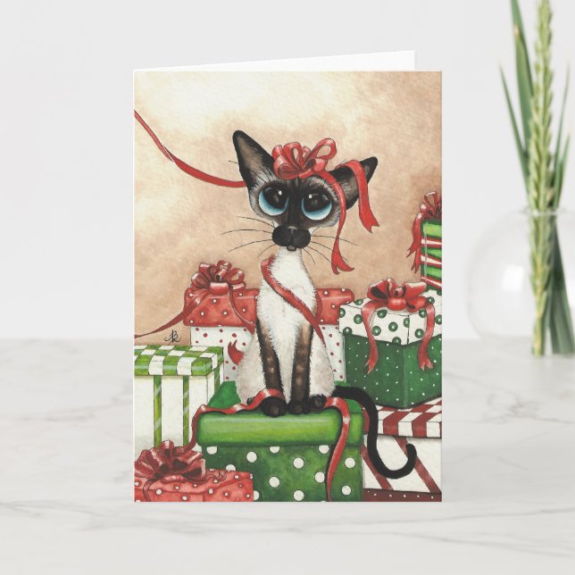 Siamese Red Ribbon Holiday Card (Front)