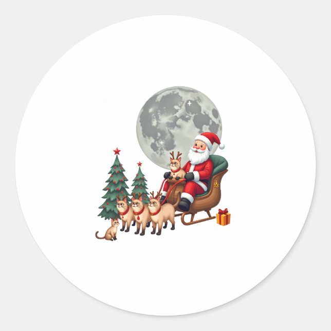 Siamese Reindeer Christmas Siamese Cat Lover Gifts Classic Round Sticker (Front)