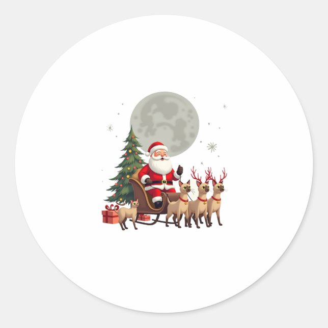 Siamese Reindeer Christmas Siamese Cat Lover Gifts Classic Round Sticker (Front)
