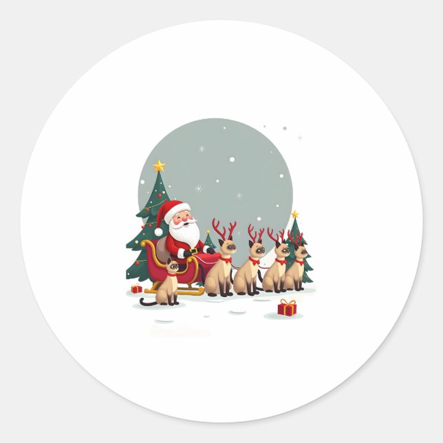 Siamese Reindeer Christmas Siamese Cat Lover Gifts Classic Round Sticker (Front)