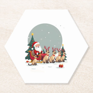 Siamese Reindeer Christmas Siamese Cat Lover Gifts Paper Coaster