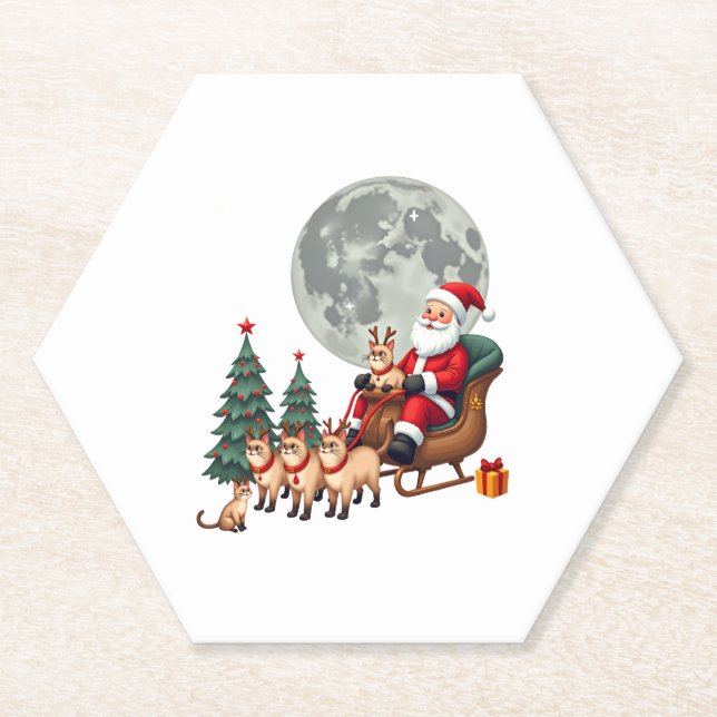 Siamese Reindeer Christmas Siamese Cat Lover Gifts Paper Coaster (Front)