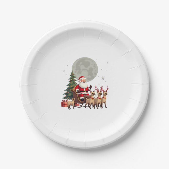 Siamese Reindeer Christmas Siamese Cat Lover Gifts Paper Plate (Front)