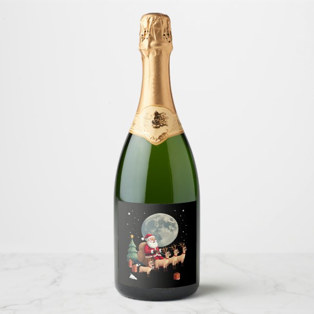 Siamese Reindeer Christmas Siamese Cat Lover Gifts Sparkling Wine Label (Front)