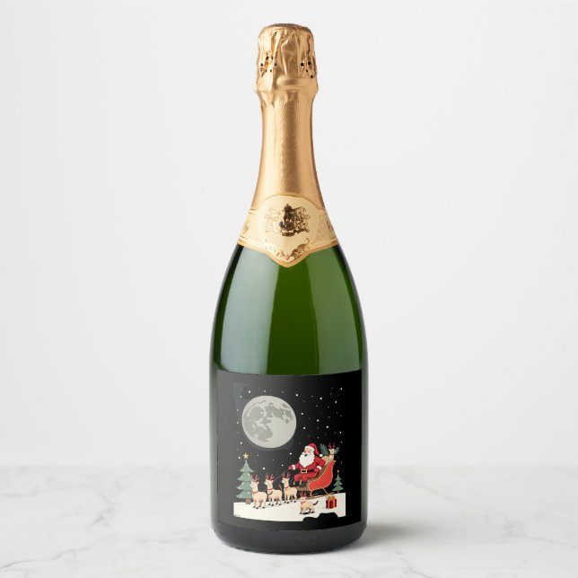 Siamese Reindeer Christmas Siamese Cat Lover Gifts Sparkling Wine Label (Front)
