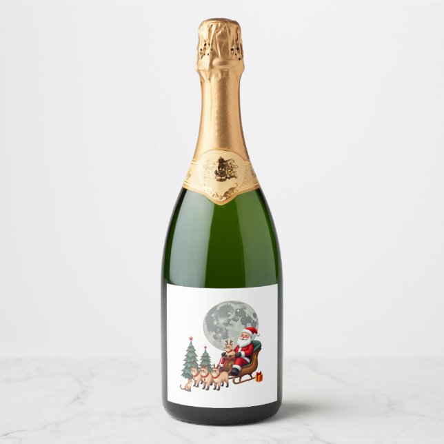 Siamese Reindeer Christmas Siamese Cat Lover Gifts Sparkling Wine Label (Front)