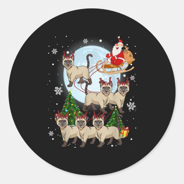 Siamese Reindeer Christmas Siamese Cat Lover Men W Classic Round Sticker (Front)
