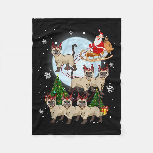 Siamese Reindeer Christmas Siamese Cat Lover Men W Fleece Blanket (Front)