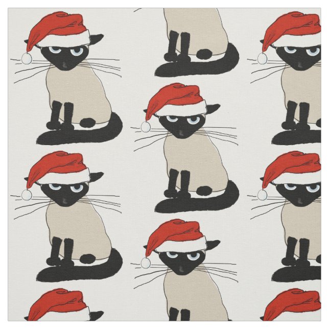 Siamese Santa Cat | Funny Kitty Christmas Holiday Fabric (Swatch)