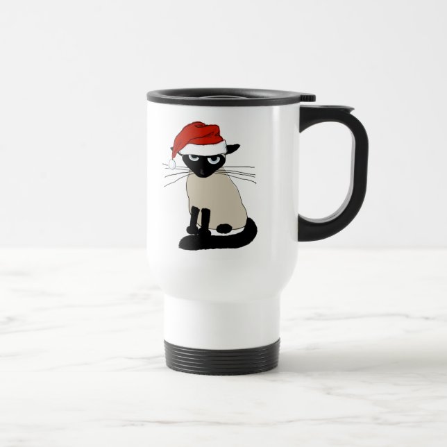 Siamese Santa Clause Christmas Funny Cat Holiday Travel Mug (Right)