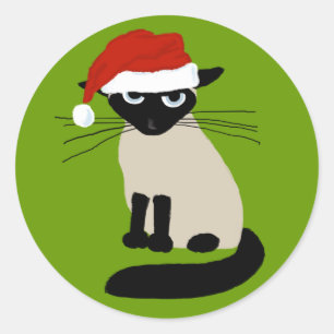 Siamese Santa Clause - Funny Christmas Cat Classic Round Sticker