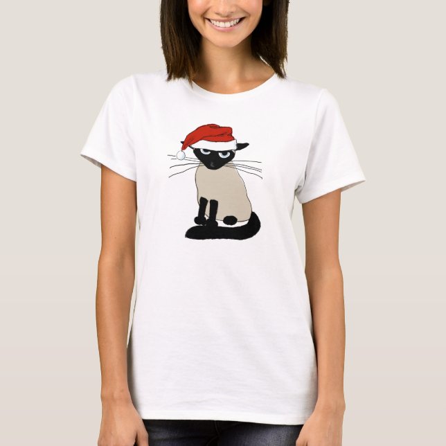 Siamese Santa Clause - Funny Christmas Kitty Cat T-Shirt (Front)