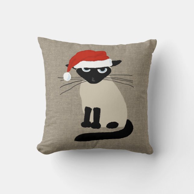 Siamese Santa Claws - Funny Christmas Kitty Cat Cushion (Front)