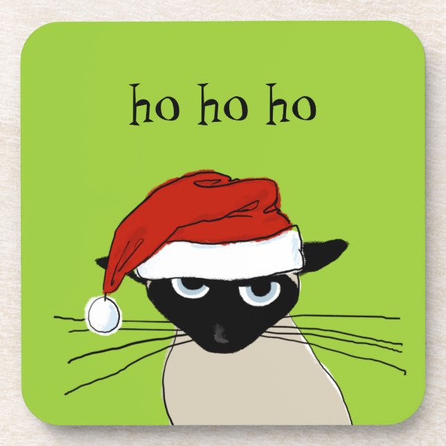 Siamese Santa - Funny Christmas Holiday Kitty Cat Coaster (Front)
