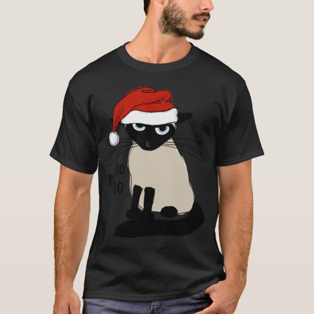 Siamese Santa Humorous Christmas Holiday Kitty Cat T-Shirt (Front)