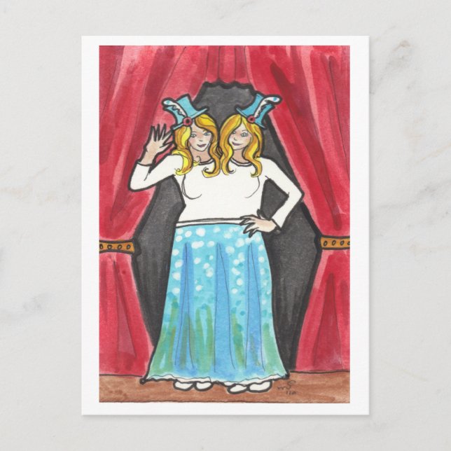 Siamese Twins circus + side show art postcard (Front)