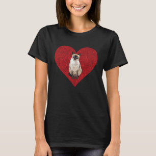 Siamese Valentine's Day Cat Heart Love Fingerprint T-Shirt