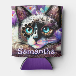 Siamese White Kitty Cat Crocus Floral Personalised Can Cooler