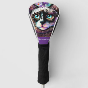 Siamese White Kitty Cat Crocus Floral Personalised Golf Head Cover