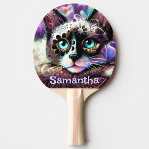 Siamese White Kitty Cat Crocus Floral Personalised Ping Pong Paddle
