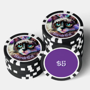 Siamese White Kitty Cat Crocus Floral Personalised Poker Chips