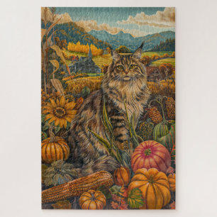 Siberian Cat Autumn Harvest Thanksgiving Jigsaw Puzzle
