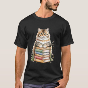 Siberian Cat Books Flowers Book Reading Moscow Lon T-Shirt