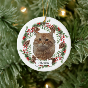 siberian cat ceramic tree decoration