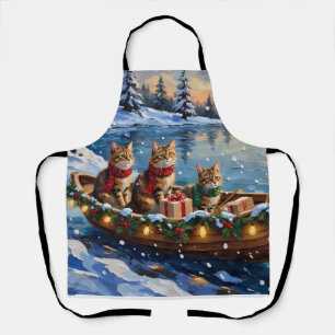 Siberian Cat Christmas Boat Holiday Apron