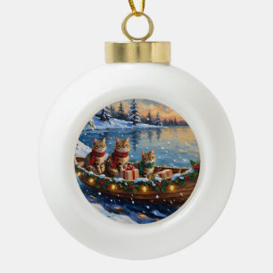 Siberian Cat Christmas Boat Holiday Ceramic Ball Christmas Ornament