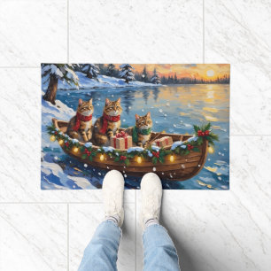 Siberian Cat Christmas Boat Holiday Doormat