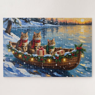 Siberian Cat Christmas Boat Holiday Jigsaw Puzzle