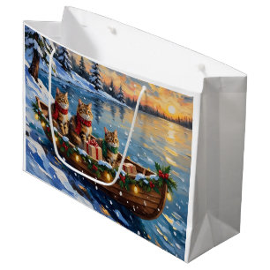 Siberian Cat Christmas Boat Holiday Large Gift Bag
