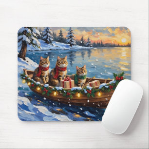 Siberian Cat Christmas Boat Holiday Mouse Mat
