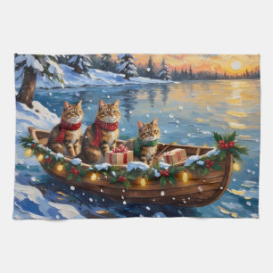 Siberian Cat Christmas Boat Holiday Tea Towel
