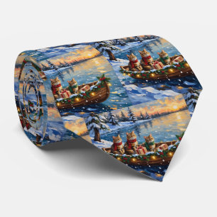 Siberian Cat Christmas Boat Holiday Tie